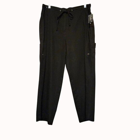 Rafaella Womens Black Drawstring Waist Cargo Pants Size 8 New With Tags - Picture 1 of 7